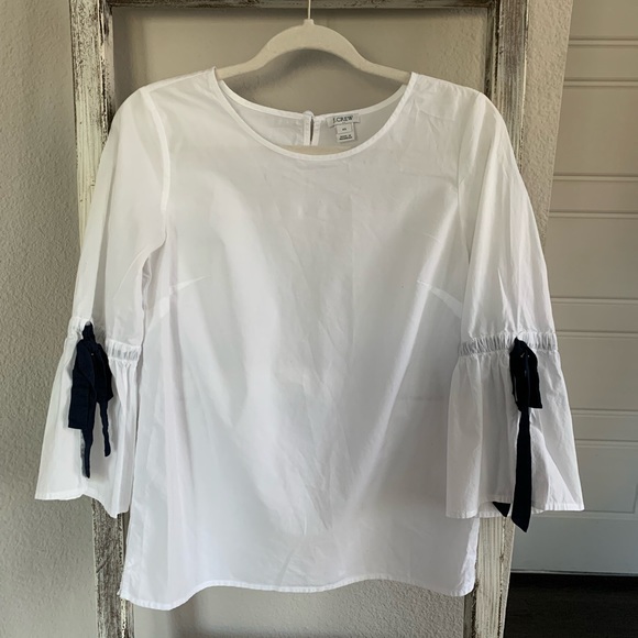 J. Crew Tops - J.crew white with blue ribbon 🎀 Top
